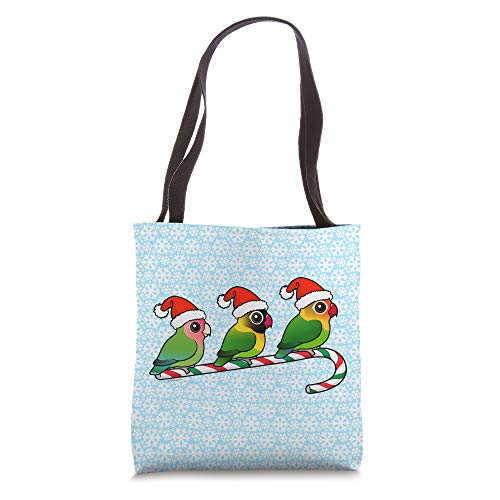 Cute Cartoon Christmas Lovebirds on a Candy Cane Gift Idea Tote Bag