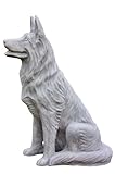 wetterfest und frostfest Steinfigur Schäferhund, Skulptur aus Steinguss, für Garten, Balkon & Terrasse