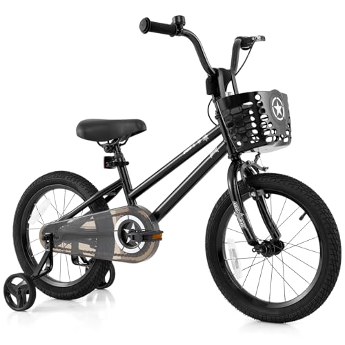 Image of BABY JOY Starry Kids Bike, 12 14 16 18 Inch Bicycle with Training Wheels, Storage Basket, Adjustable Handlebar & Seat, Handbrake & Coaster Brake, Girls Boys Bike