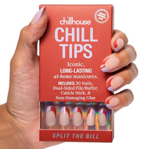Chillhouse - Chill Tips, French Tip Press On Nails Kit - Split the Bill (Oval) - 30 Nail Shapes & Sizes - 2 Weeks of Wear - Customizable Fit - French Manicure Kit - Women Owned - Beauty & Self Care