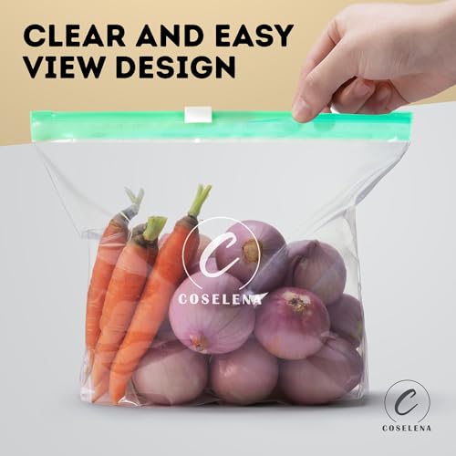 Coselena 40 PCS Freezer Bags - Zip Lock Bags One Gallon (4.55L) - Airtight Slider Reusable Freezer Bag, Durable & Leak-Proof Zip Lock Food Storage, Large Ziplock w/Expandable Bottom - Image 3