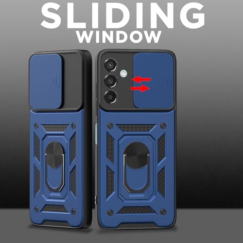 Image of Outlouders Back Cover for Samsung Galaxy M35 5G | D10 Tough Armor 360 Protection Case with Sliding Camera Shield & Ring Holder Stand Bumper Case (Blue)