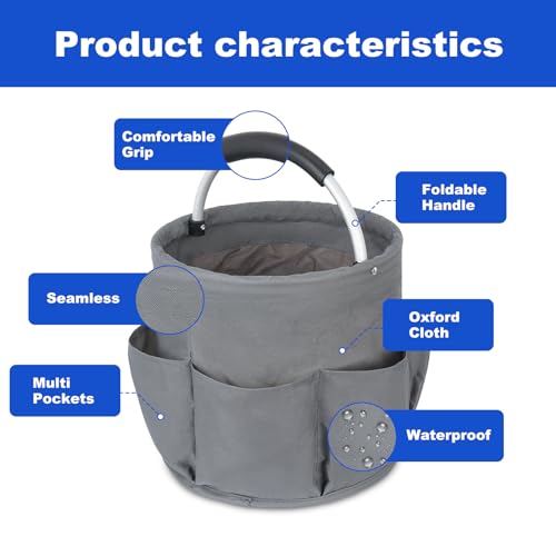 IVODEELA Organizador de limpieza con asa, organizador grande con múltiples bolsillos, fácil de limpiar y transportar, color gris - imagen 4