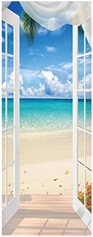 3D Door Mural Sticker for Interior Doors, Waterproof Self-Adhesive PVC Door Stickers Wall Decoration - Beach Scenery Door Poster Stickers for Bedrooms Living Room, 30.3"x78.7" (A-02)