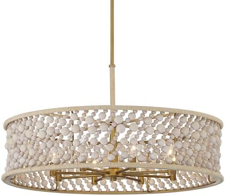 Minka Lavery 3646-870 Horsmore 8 Light 30" Wide Multi Light Pendant - Painted Legacy Brass with Bleached Wooden Beads