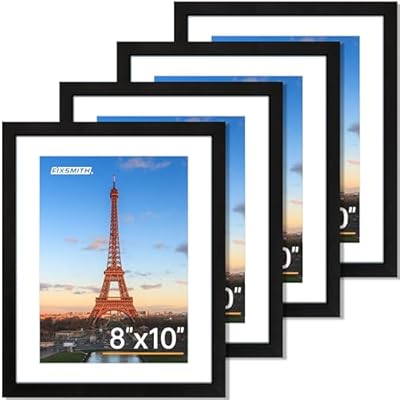 FIXSMITH 8x10 Picture Frame Set of 4, Photo Frame with HD Plexiglass, Display Pictures 5x7 with Mat or 8x10 Without Mat Multi Picture Frames Collage for Tabletop or Wall Display, Black