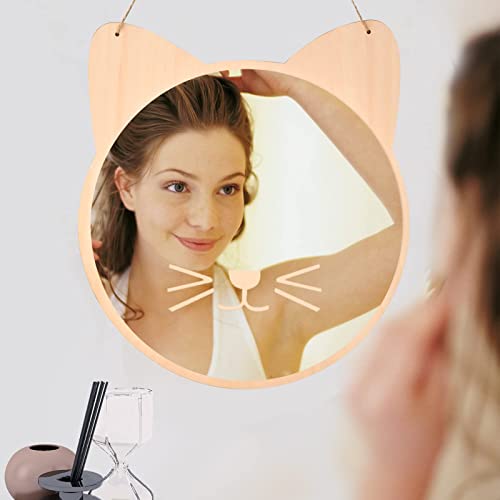 Icagy Hanging Lightweight Mirror For Wall, Acrylic Nonglass Small Decorative Wall Mirror For Hallway Bedroom Kids Safety 11.8X10.6 Inch Cat #TOP2