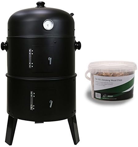 First4spares Deluxe 3 in 1 BBQ, Grill & Smoker with Built in Thermostat & Hanging Racks + Free Oak Flavour Smoking Chips