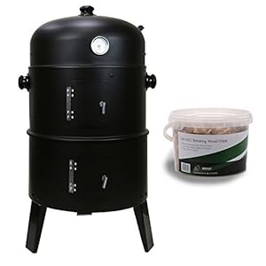 First4spares Deluxe 3 in 1 BBQ, Grill & Smoker with Built in Thermostat & Hanging Racks + Free Oak Flavour Smoking Chips