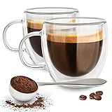 ✔️ Diseño de doble aislamiento: estas tazas de cristal de doble pared mantendrán tu bebida caliente mientras que la pared exterior será segura al tacto. El vidrio de borosilicato resistente al calor es adecuado para bebidas calientes y bebidas frías.