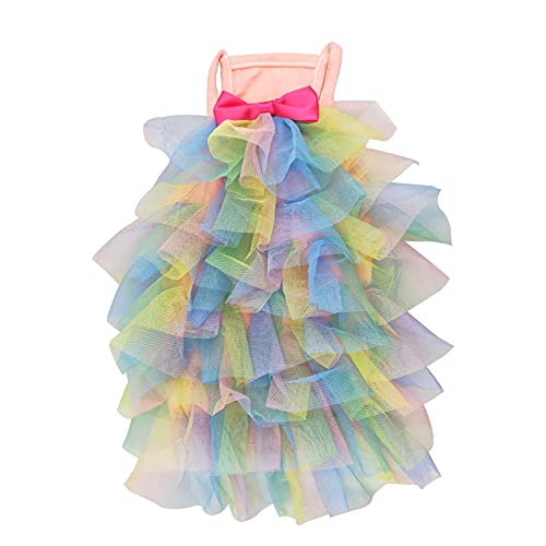 Moorfowl Small Dog Rainbow Sundress With Bowknot Puppy Tulle Skirt Colorful Princess Dress For Pet Cat Shirt Clothes Doggie Apparel For Party Birthday Wedding Costumes (Small) #TOP23