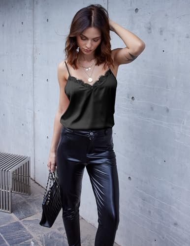 Ekouaer Women's 2 PCS Cami Top Satin Tank Top Adjustable Spaghetti Strap Camisole4