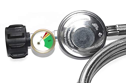 Dozyant 5 Feet Propane Regulator Hose Replacement With Propane Tank Gauge, Stainless Steel Braided Hose For Burner Stove, Gas Water Heater, Forced Air Heater, Smoker, Burner #TOP2