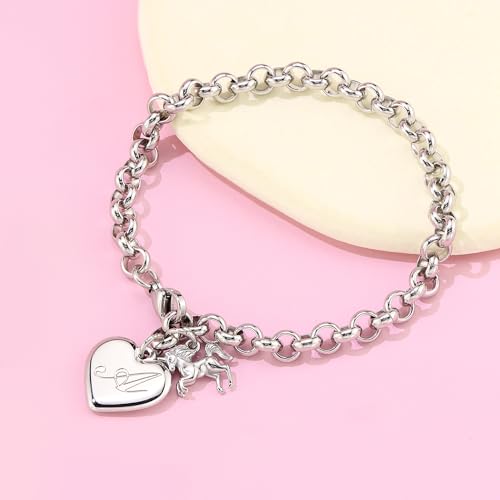 Monily Unicorns Gifts for Women Initial Unicorn Bracelets for Women Heart Letter W Bracelets for Women Jewelrye