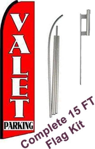 NEOPlex - "Valet Parking (Extra Wide)" Complete Flag Kit - Includes 12' Swooper Feather Business Flag with 15-Foot Anodized Aluminum Flagpole and Ground Spike