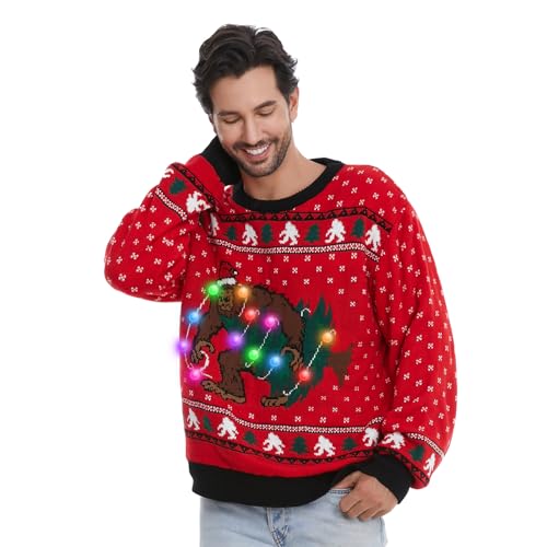 Light-Up Bigfoot Red Fair Isle Jumper, alternative view 1