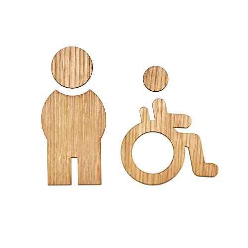 Pictogramme en bois homme et handicapé durable avec silhouettes découpées