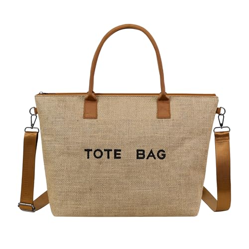 Image of GISMTR Large PVC Tote Bag for Women Letters Print Handbags Kraft Paper Shoulder Bag for Work Travel