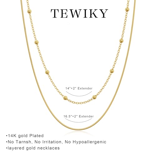 Image of Tewiky Layered Necklaces for Women 14k Gold Plated Chain Necklace Set