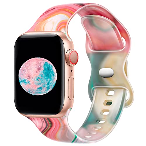 Apple Watch Band Maledan Suave Silicona Correa Compatible con Apple Watch Correa 38mm 40mm 41mm para Mujer, Correa con Estampado Floral por...