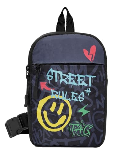 Image of Bewakoof Unisex Grey & Black Street Rules Printed Sling Bag