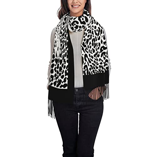 Sptvan Leopard Print Tassel Scarf Wrap And Shawl Pashmina Scarf Black And White For Women Ladies Long Printed Reversible Fall And Winter #TOP1