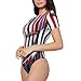 YANYU Red Blue White Gray Stripes Print Adult Romper Womens Short Sleeve Onesie Bodysuit Casual Comfort Fashion Outfit