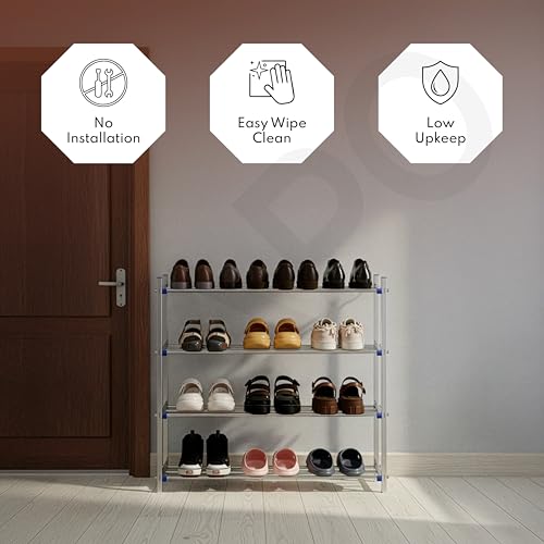 Image of LAPO Exclusive Stainless Steel Multipurpose Shoe Rack | 4 Step Foldable Storage Stand for Footwear, Clothes & Home Essentials | Durable Rust-Proof Organizer | Z125
