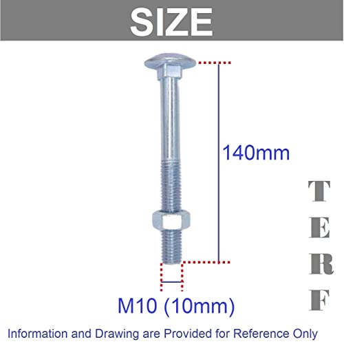 TERF® M10 X 140mm Cup Square Carriage Bolt and Nut M10 (10mm) X 140mm Coach Bolts with Hexagon Nuts - Pack of 4 - Image 3