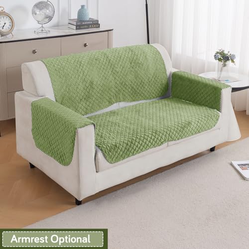 Image of HOKIPO Quilted Sofa Cover 2 Seater for Seat & Back, Washable Kids & Pet Friendly Sofa Cover, 'Quilt Classic' Green (IN-926-GRN*2)