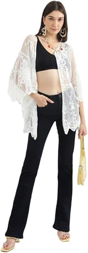 Bedazzle | Women's Crochet Lace Swimsuit Cover Up Beach Kimono Dress | White FS