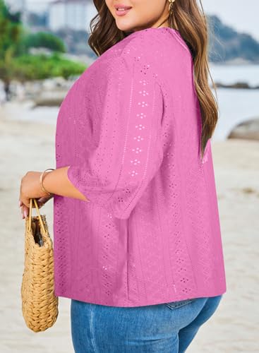 Image of Eytino Plus Size Cardigan for Women Half Sleeve Knitted Jacquard Summer Kimono Cover up Tops(1X-5X)
