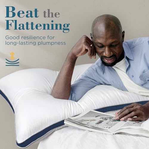 Image of viewstar King Size Pillows Set of 2, Firm Support Bedding, Navy | Down Alternative, Gusseted, Hotel Quality, Fluffy Plump Filling, Oeko-Tex Certified, Machine Washable, for Side Sleepers