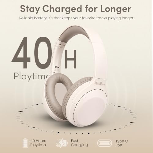 Image of PunnkFunnk BeatXtra Lite Premium Wireless Bluetooth Headphones V5.3, Over Ear Stereo Headset with Built-in Microphone, 40mm Drivers, AUX Mode, Comfortable Cushions, Up to 250 Hours Standby (Beige)