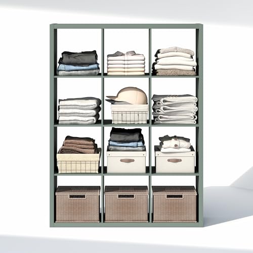 Image of Furinno Cubic Extra Thick 12-Cube Closet Organizers and Storage, Sage Green | 14.6 x 44 x 58 in, Open Shelf Closet Storage, Closet Organizer, for Wardrobe, Bedroom, Living Room