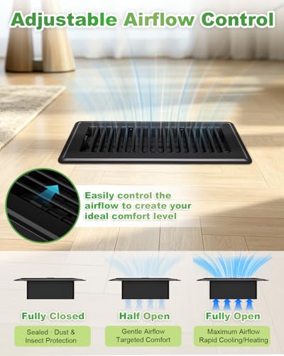 Image of 4x10 Floor Register, Black Adjustable Airflow for Home Floor Vents, 12 Pack