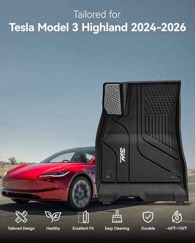 Image of 3W 6PCS Full Set Floor Mats for Tesla Model 3 Highland 2024-2026 | Floor Liner with Metal Pedal, Cargo Liner, Highland All Weather Custom Fit Rear Trunk Mat Model 3 Accessories, Black