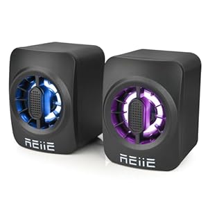 reiie PC Speakers, Computer Speakers with Multimedia Stereo Sound & Colorful LED Lights, USB Powered, Compatible with Smartphone/Laptop/PC, 3.5mm Audio Connection (2 Pack)