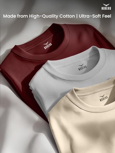 Image of Nobero 100% Cotton Tshirts for Men Combo Pack of 3 | Regular Fit Round Neck Half Sleeve