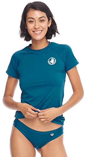 Body Glove Women's Motion Solid Short Sleeve Rashguard with UPF 50+, Smoothies Prussian, Large
