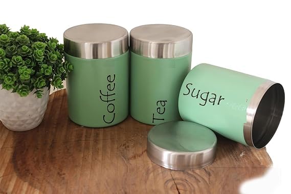 Image of Tea Sugar Containers Set of 2 - Steel Container for Storage - Tea Sugar Jar (Tea Sugar Coffee (Green))