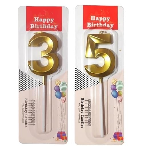 Image of ToyUniverse Number 35 Metallic Gold Candle for Thirty Fifth Birthday, Anniversary, Surprise Party Cake Decoration (Pack of 2)