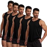 Mexholin 5 Pack Mens Vest Tops Slim Fit Summer Tank Tops Men Classic Sleeveless Undershirt Training Vests for Athletic Gym Workout 5 Black M