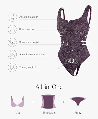 Image of Popilush Sparkly Tops for Women - Square Neck Shapewear Bodysuit Tummy Control Sleeveless Body suit Going Out Tank Tops