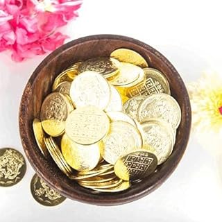 Laxmi Kubera Yantra Lakshmi Pooja Brass Coin 108 Coins Brass Yantra Lakshmi Coin for Diwali Poojan Pack of 1, Gold