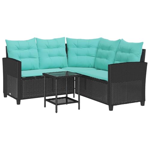 Mhdvray Salon de Jardin en Poly Rotin avec Canapé d'angle et Table Basse en Verre Trempé, Ensemble de Mobilier de Terrasse 2 Pièces avec Coussins Moelleux,...