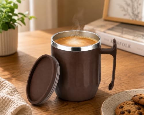 Image of Clazkit Travel Leak Proof Coffee Mug | Stainless Steel Coffee Tumbler | Spill-Proof Lid | Hot & Cold Vacuum Mug for Office, Travel & Car- 300ml - Brown