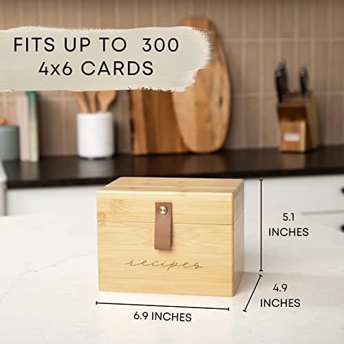 Pera Blanca Recipe Box with Cards and Dividers | Faux Leather Handle | 50 Eucalyptus Patterned Recipe Cards | Wooden Box | Housewarming Gift | 4x6 - Thumbnail 4