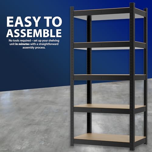 ZENO 5-Tier Garage Shelving Units | Set of 2 Shelving Units | Heavy Duty Garage Shelving | Shelving Units For Storage | Metal Storage Shelves | Easy To Assemble | 875KG Load Capacity (Black, Large) - Image 6