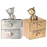 YARNOW Caja para Guardar Dientes de Leche Metálica en Color Oro y Plata 2 Unidades Portadientes para Bebés Joyero Compacto para Recuerdos Infantiles y Almacenamiento de Rizos
